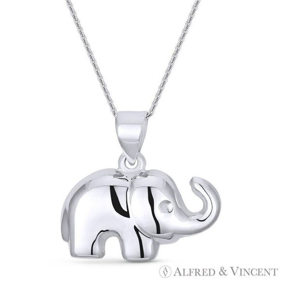 Elephant Animal Charm Reversible Pendant in .925 Sterling Silver - Picture 1 of 1